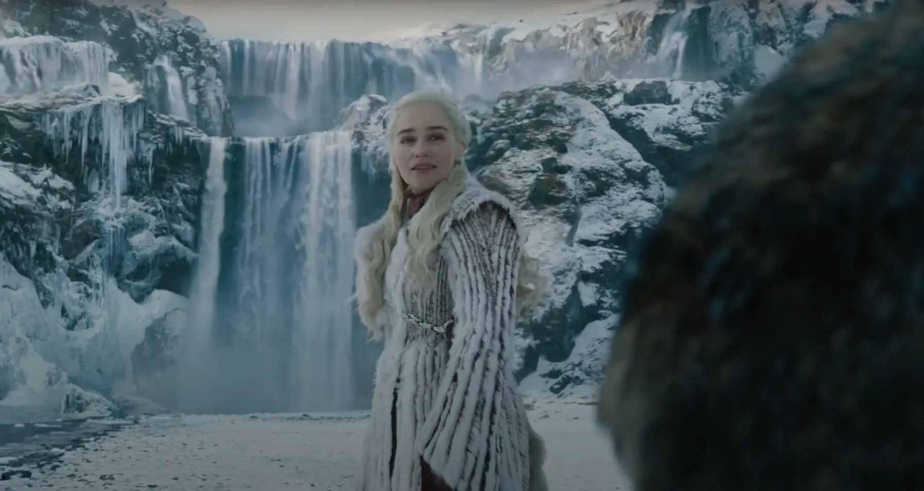Skógafoss in the Game of Thrones series — frame from the film set in Iceland