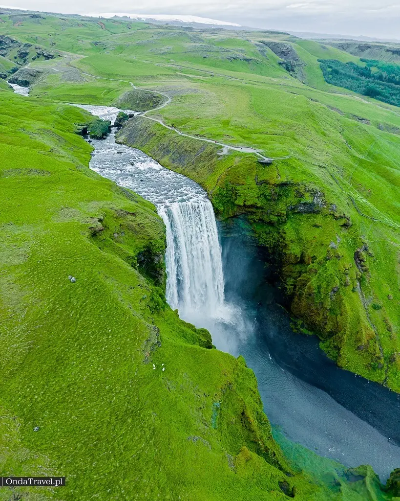 view from the platform above Skógafoss – waterfall on Iceland's south coast