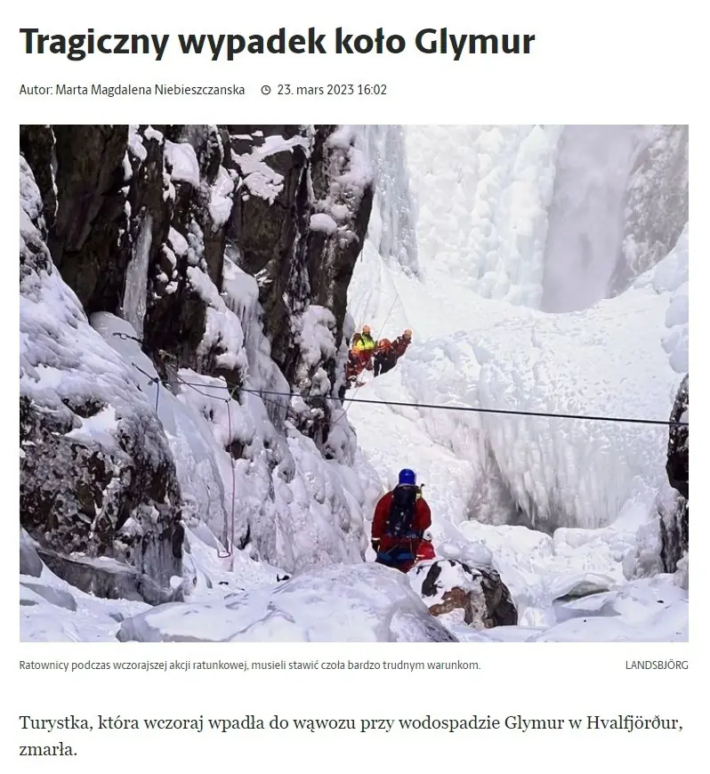 Glymur – ostrzeżenie bezpieczeństwa na szlaku (materiał informacyjny)