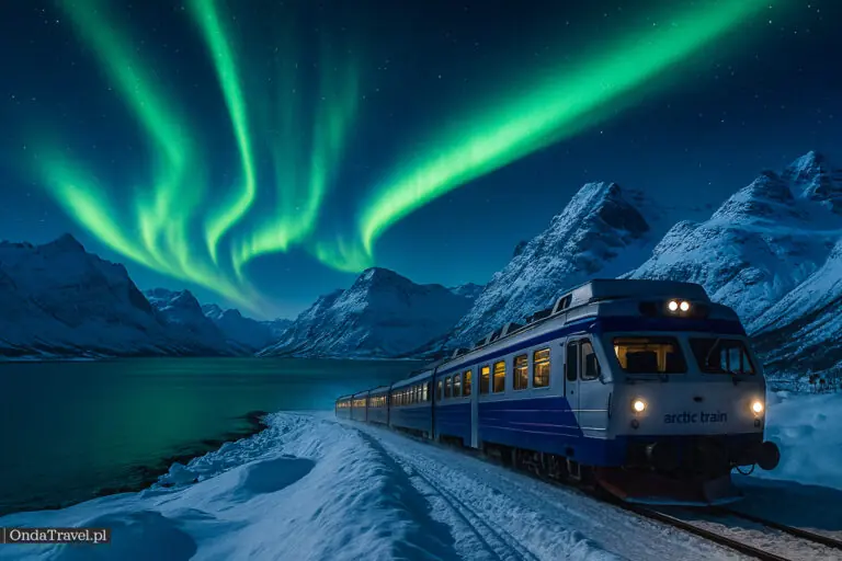 Arktyczny pociąg Northern Lights Train z Narviku w poszukiwaniu zorzy polarnej w Norwegii (Arctic Train)