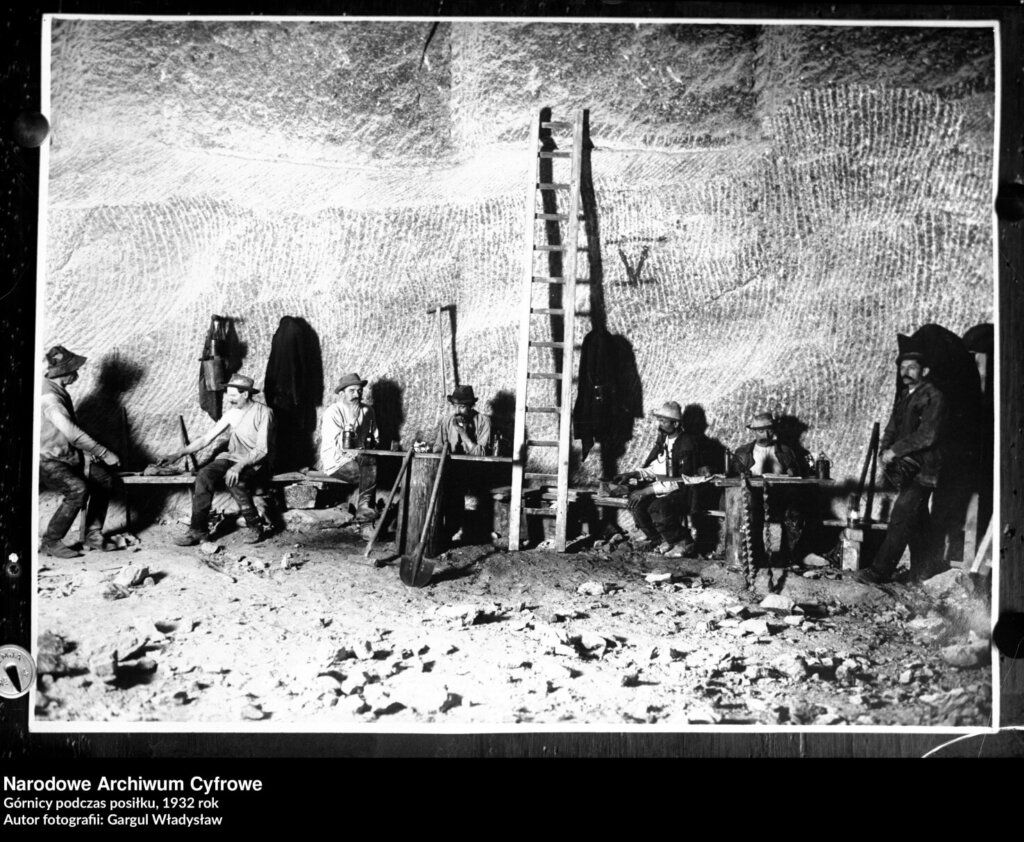 Archival photograph of mining works in the Wieliczka Salt Mine