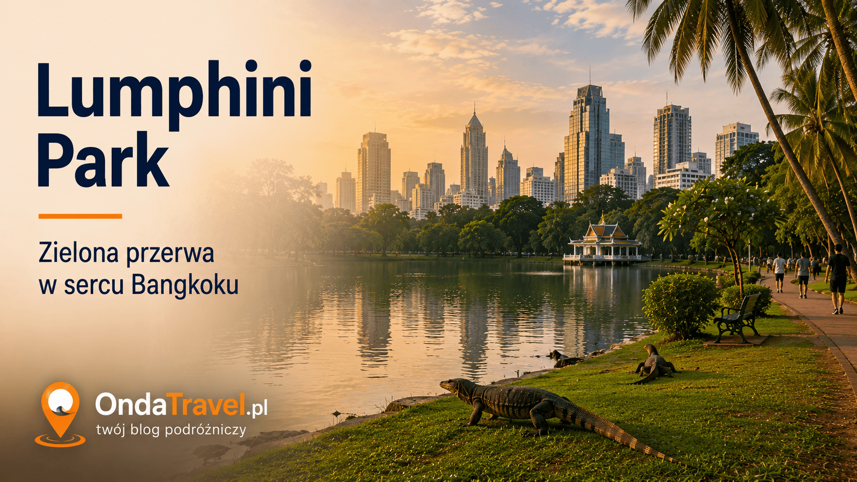 Lumphini Park w Bangkoku, jezioro, zieleń, panorama miasta i spokojny poranek
