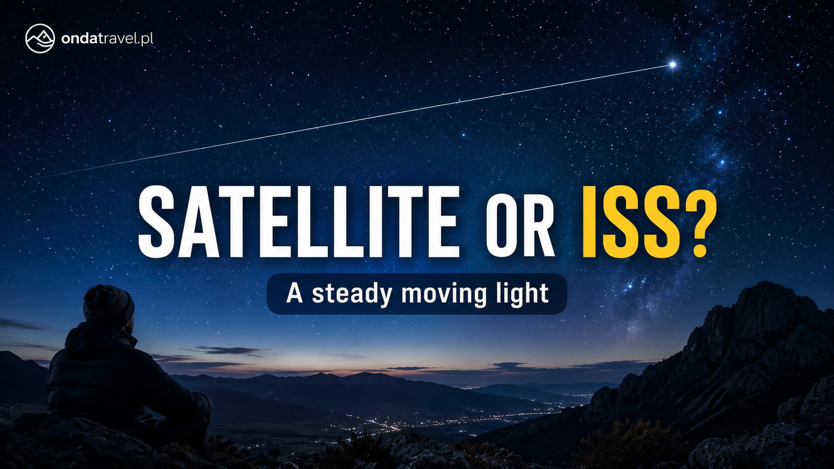 Satellite or ISS moving steadily across a starry night sky