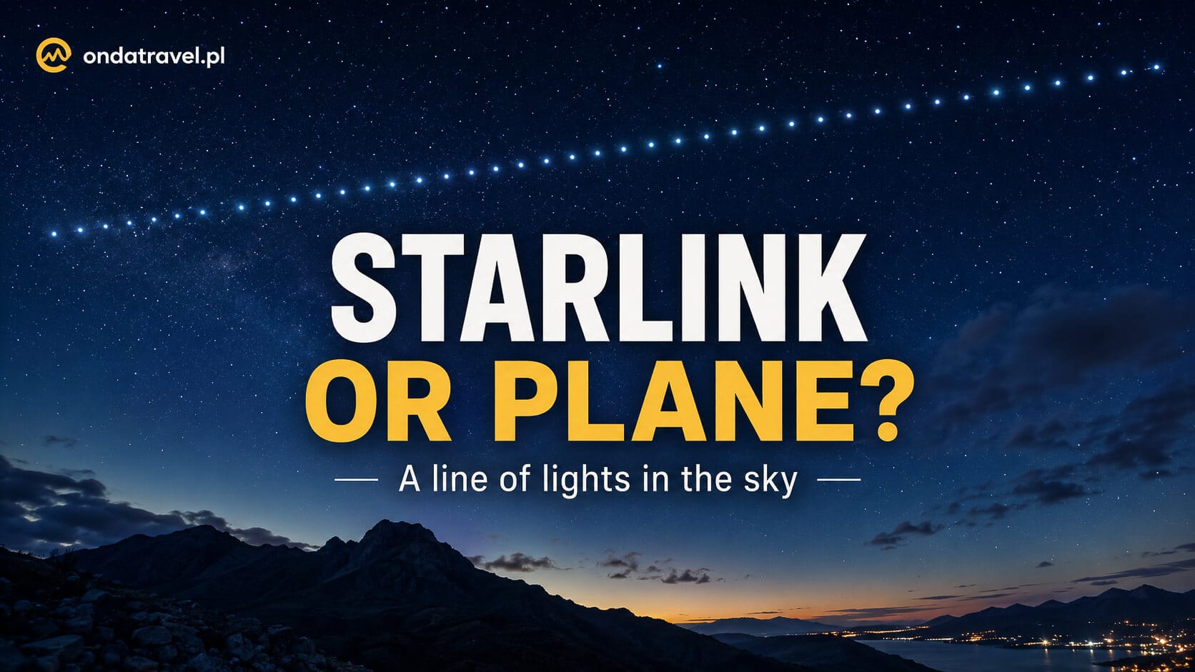 Starlink satellite train and aircraft lights compared in the night sky