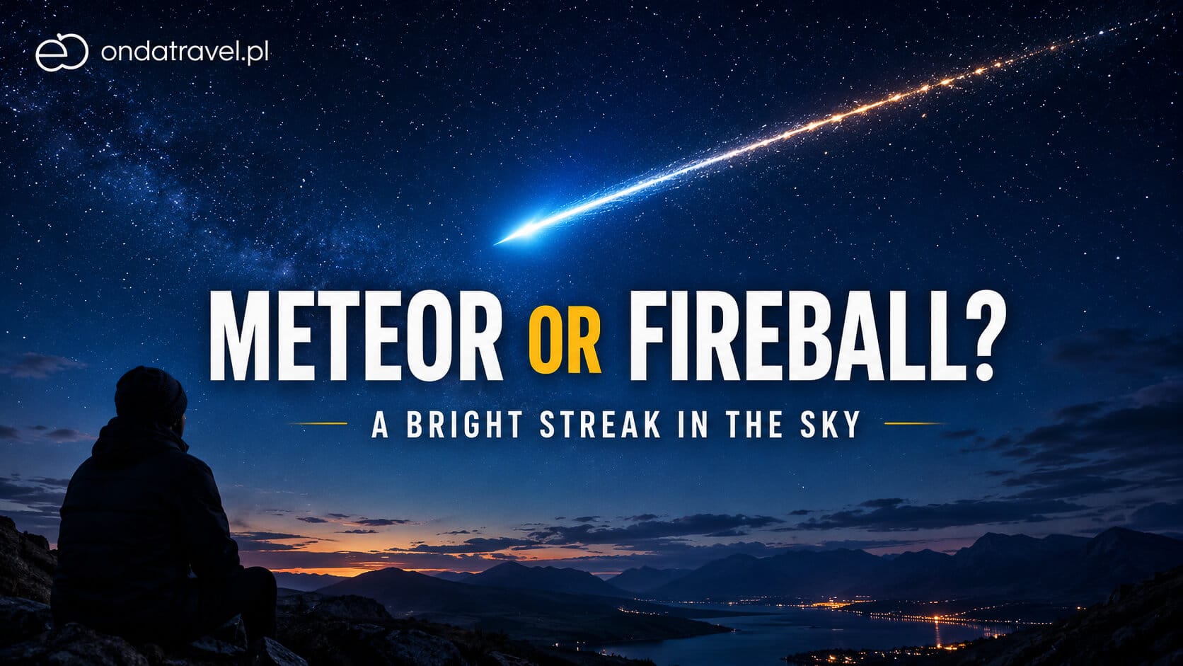 Bright meteor or fireball streaking rapidly across a starry night sky