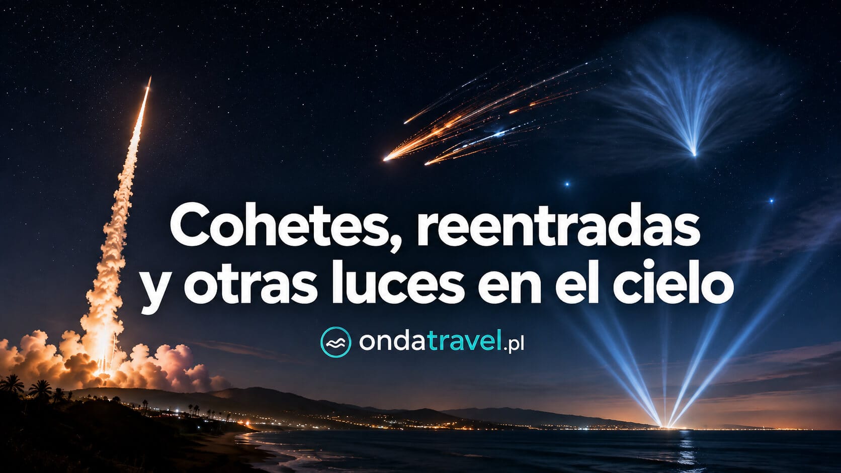 Estela de cohete y otras luces inusuales visibles en el cielo nocturno