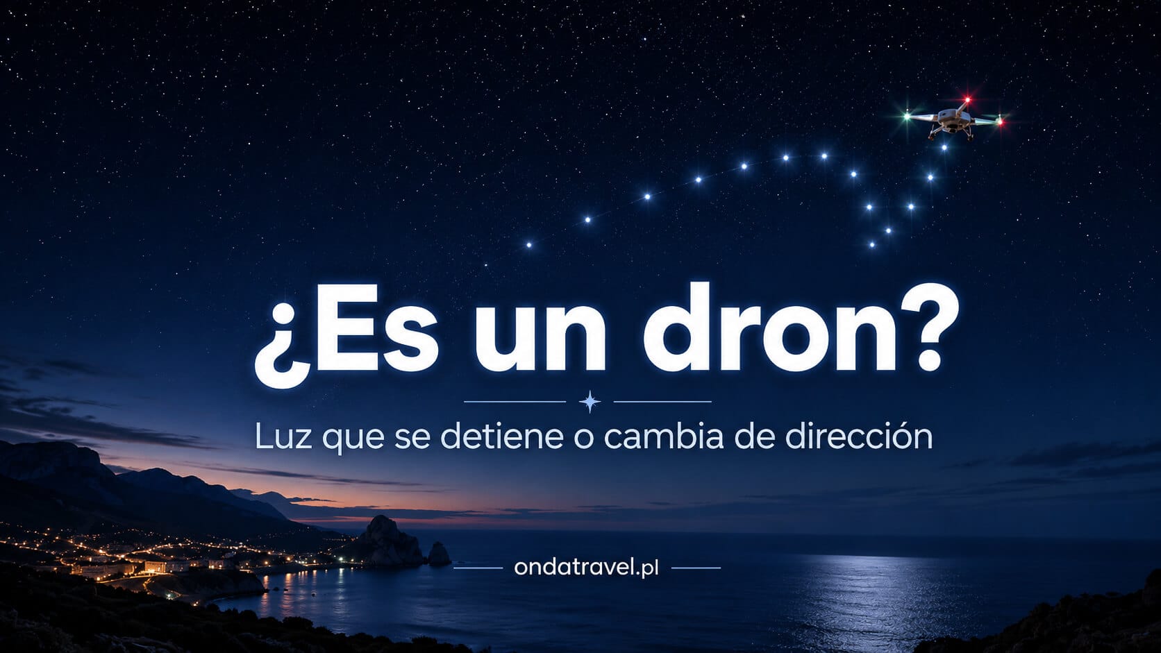 Dron volando de noche con luces rojas y verdes