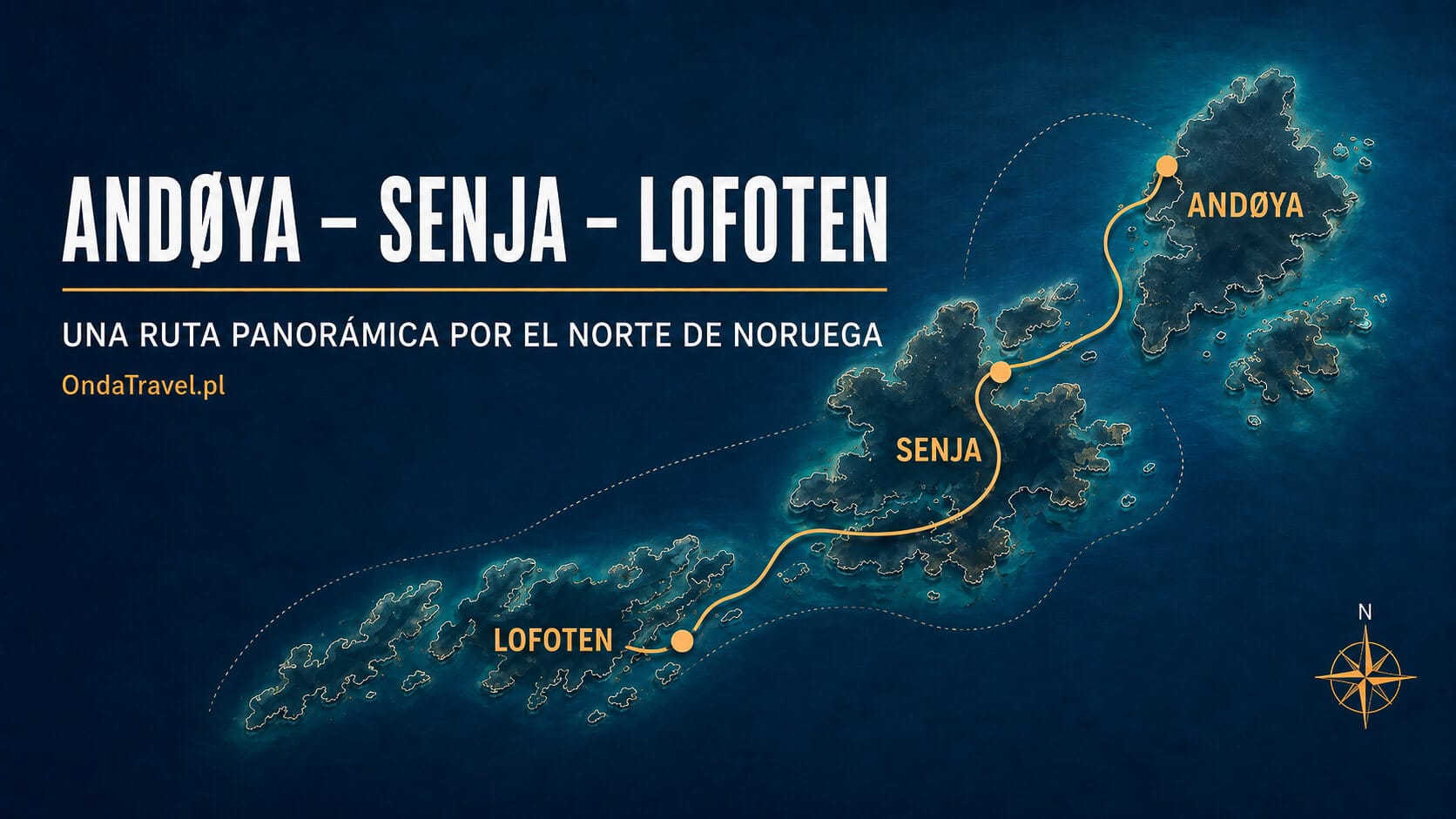 Mapa de la ruta entre Andøya Senja y Lofoten en el norte de Noruega