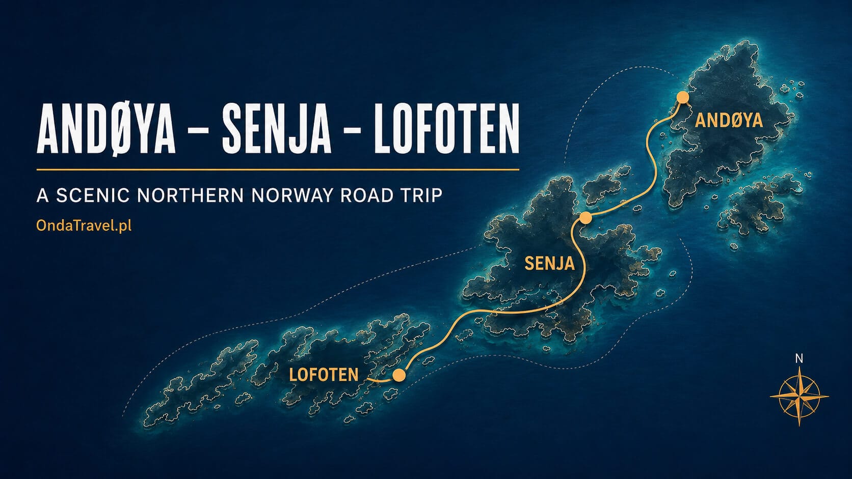 Map connecting Andøya Senja and Lofoten in Northern Norway