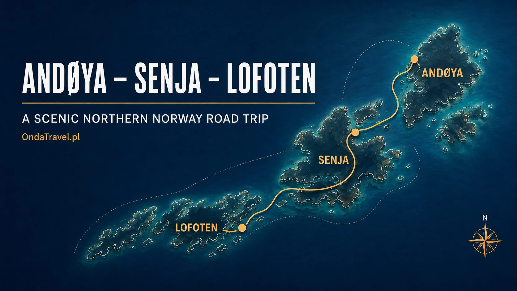 Map connecting Andøya Senja and Lofoten in Northern Norway