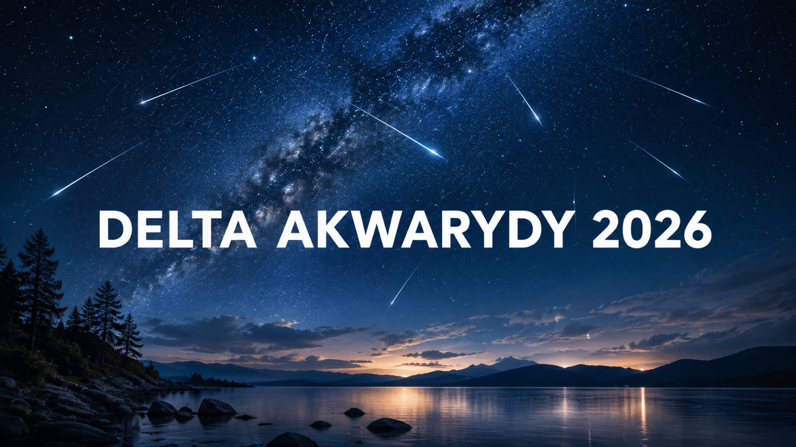 Delta Akwarydy 2026 — meteory nad spokojnym jeziorem i nocnym niebem