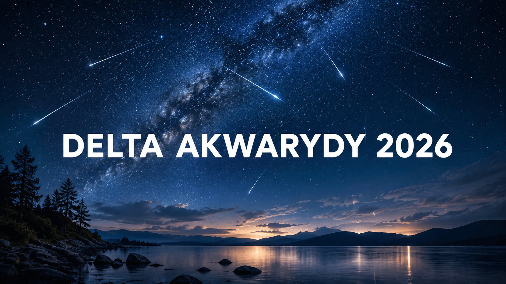 Delta Akwarydy 2026 — meteory nad spokojnym jeziorem i nocnym niebem