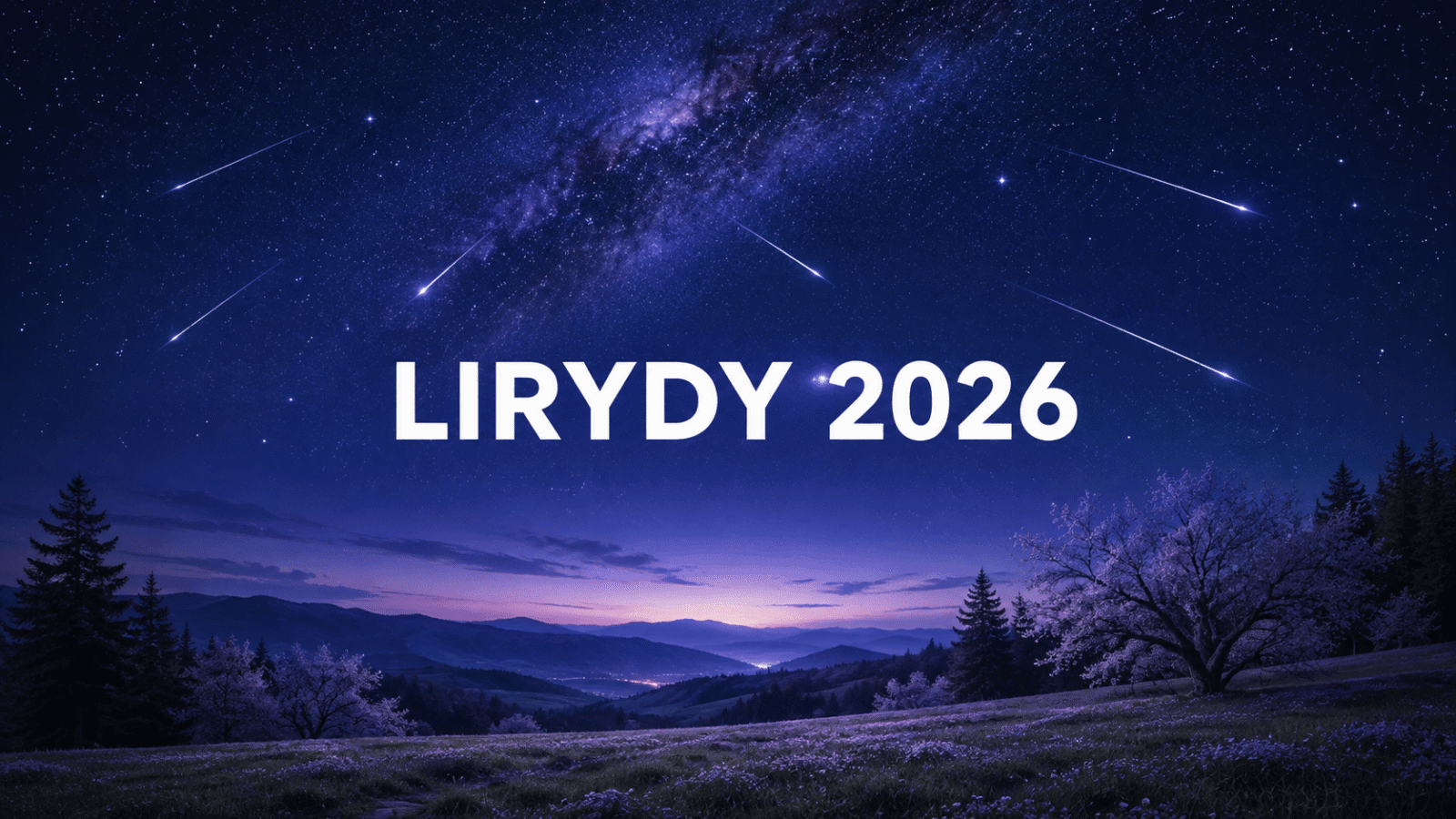 Lirydy 2026 — meteory nad wiosennym krajobrazem i rozgwieżdżonym niebem