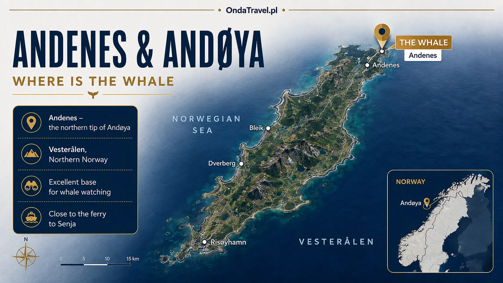 Map showing The Whale in Andenes on northern Andøya