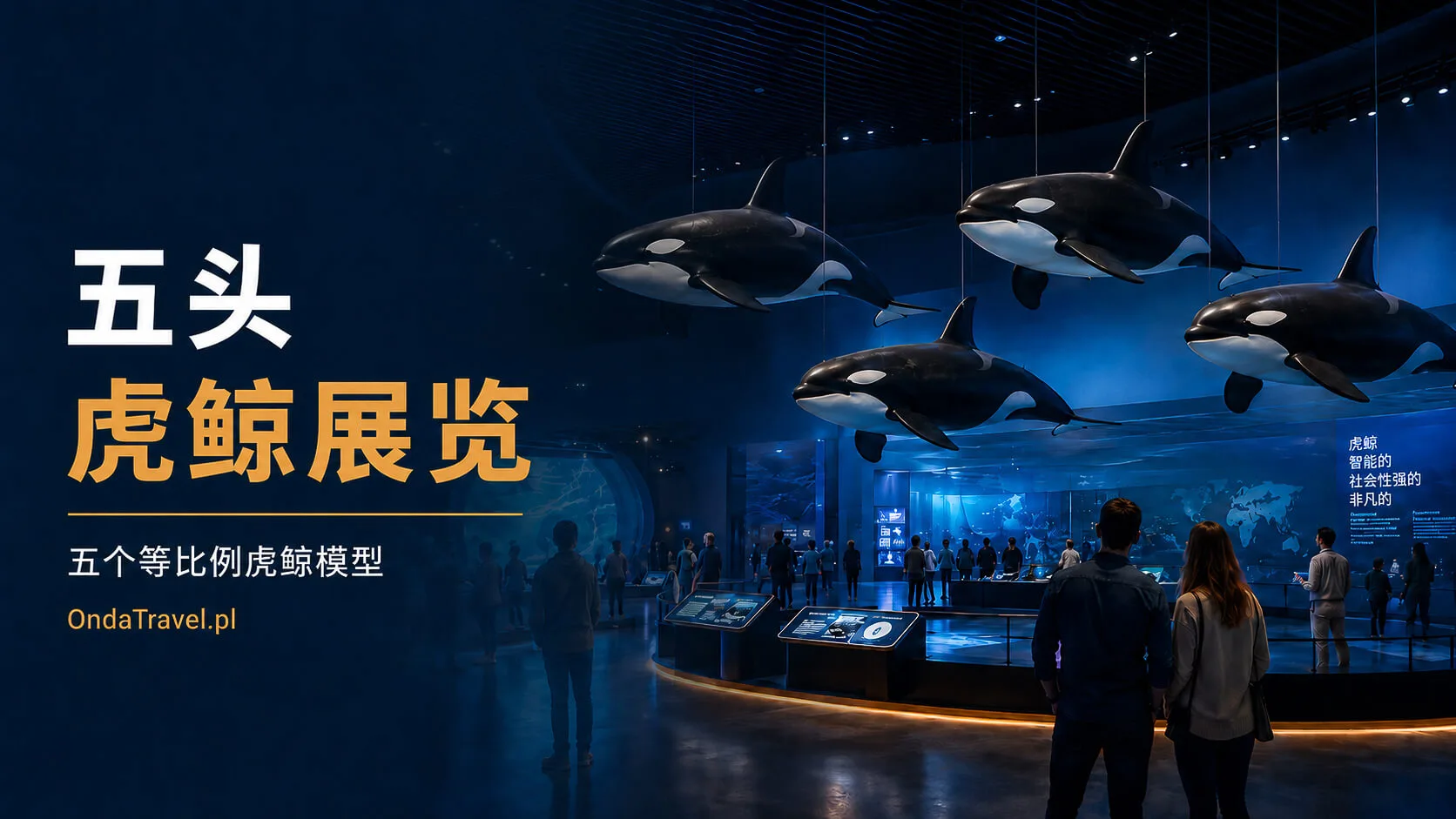 The Whale 展览中的五个等比例虎鲸模型
