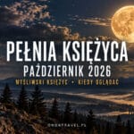 Myśliwski Księżyc nad górskim krajobrazem w październikową noc.
