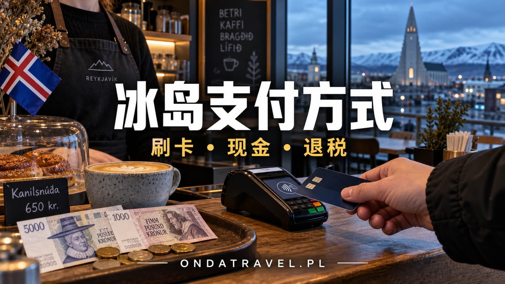 雷克雅未克咖啡馆里的刷卡支付和冰岛克朗。