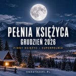 Bobrowy Księżyc nad jesienną rzeką i nagimi brzozami nocą.