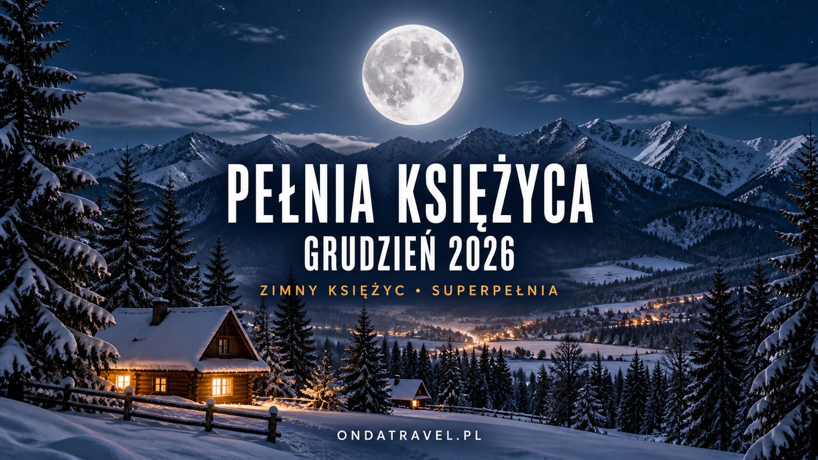 Bobrowy Księżyc nad jesienną rzeką i nagimi brzozami nocą.