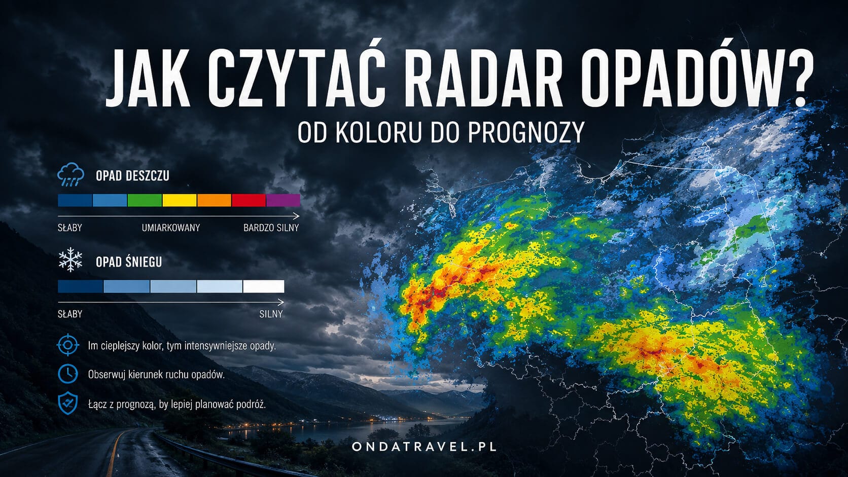 Jak czytać radar opadów, kolory opadów i kierunek ruchu chmur
