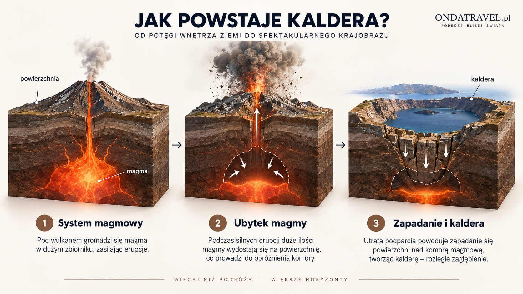 Jak powstaje kaldera – system magmowy, ubytek magmy i zapadanie się stropu
