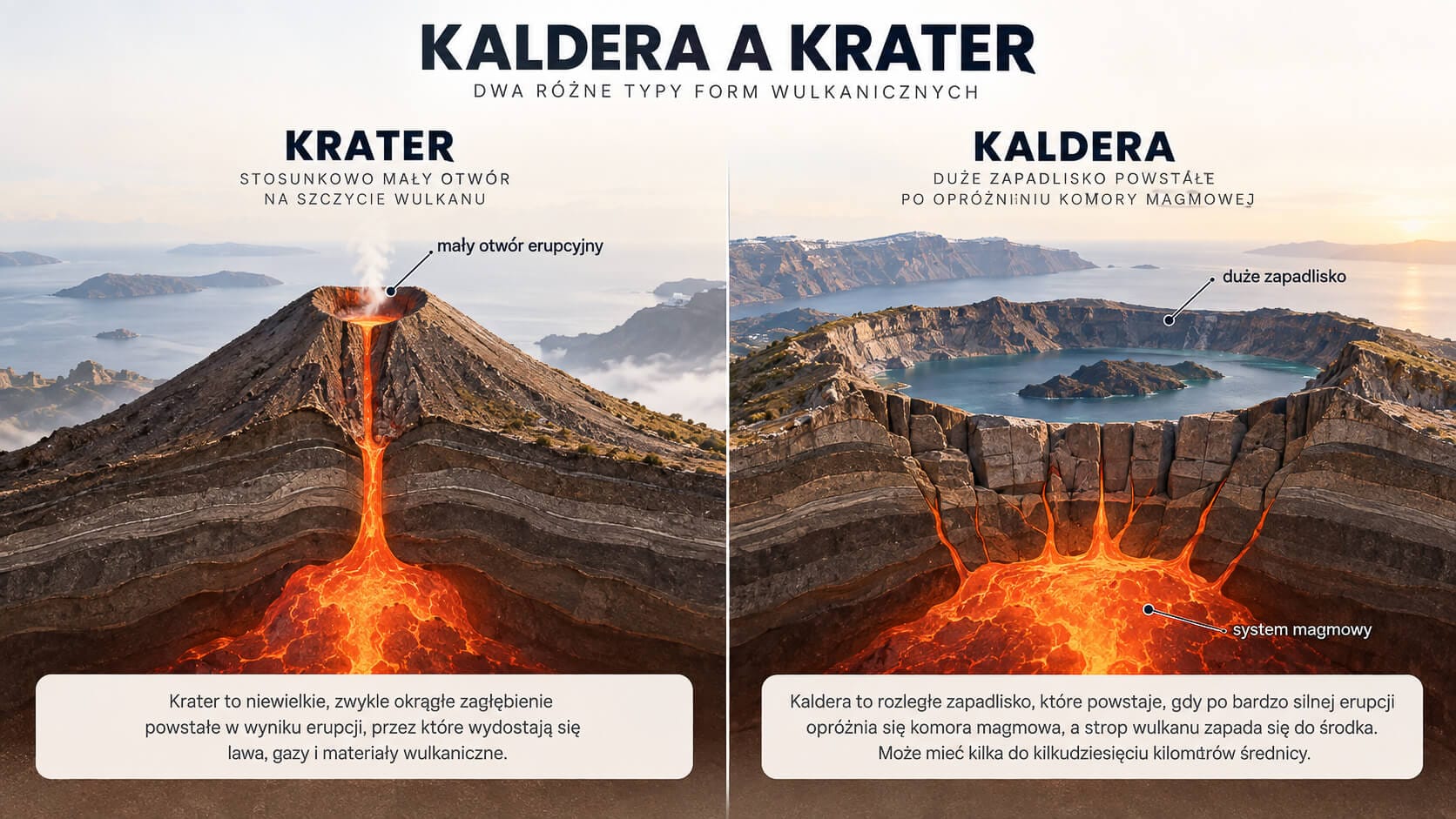 Kaldera a krater – porównanie dwóch form wulkanicznych
