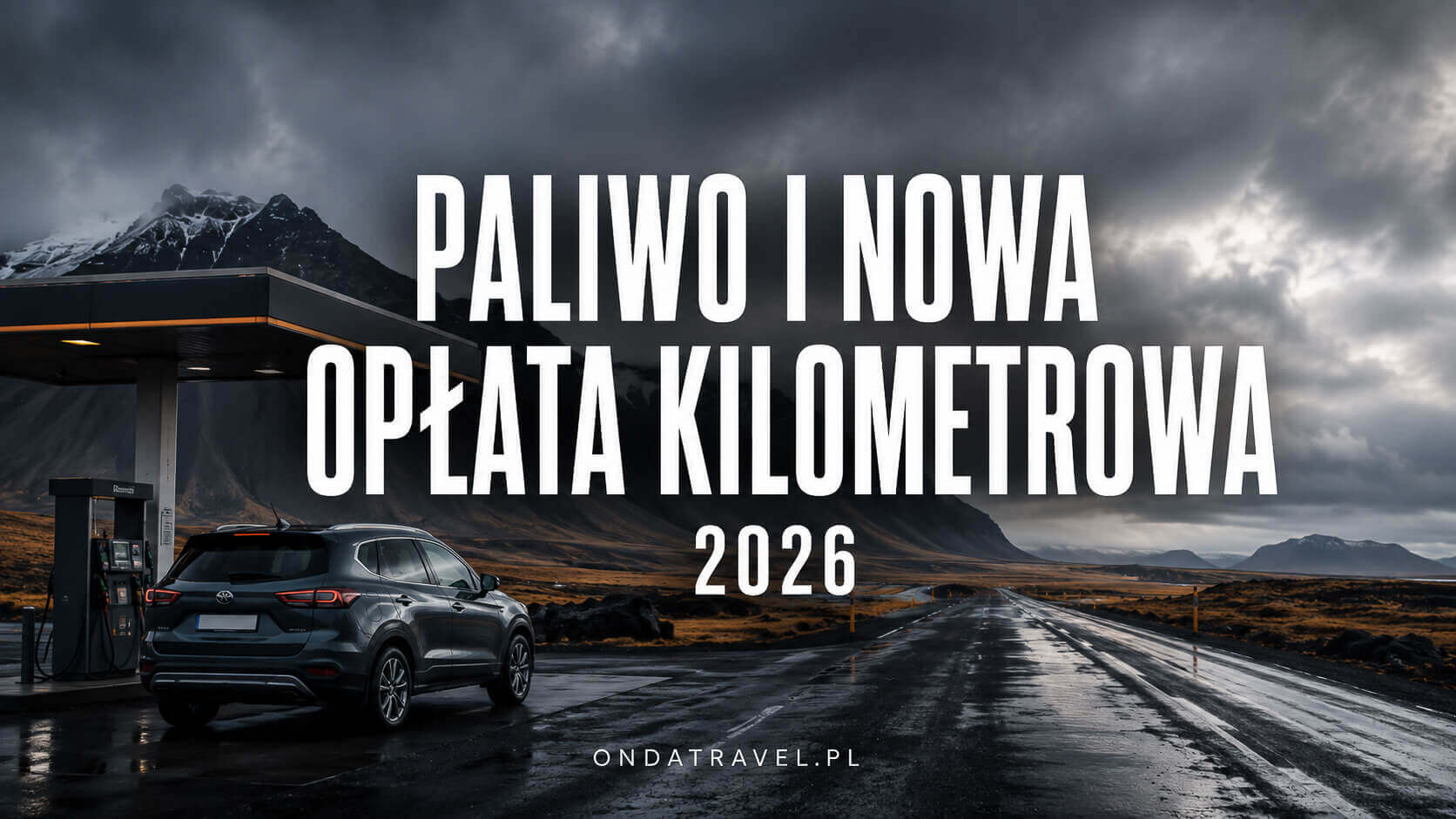 Samochód przy stacji paliw na Islandii – paliwo i opłata kilometrowa w 2026 roku