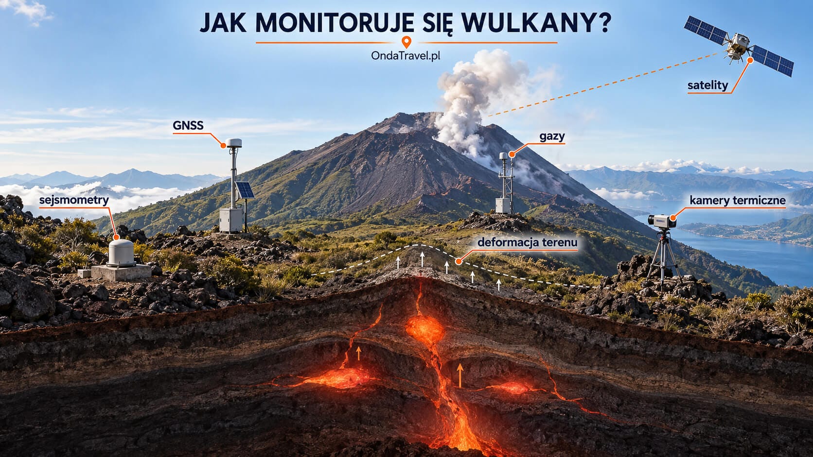 Monitoring wulkanu – sejsmometry, GNSS, pomiary gazów, satelity, kamery termiczne i deformacja terenu