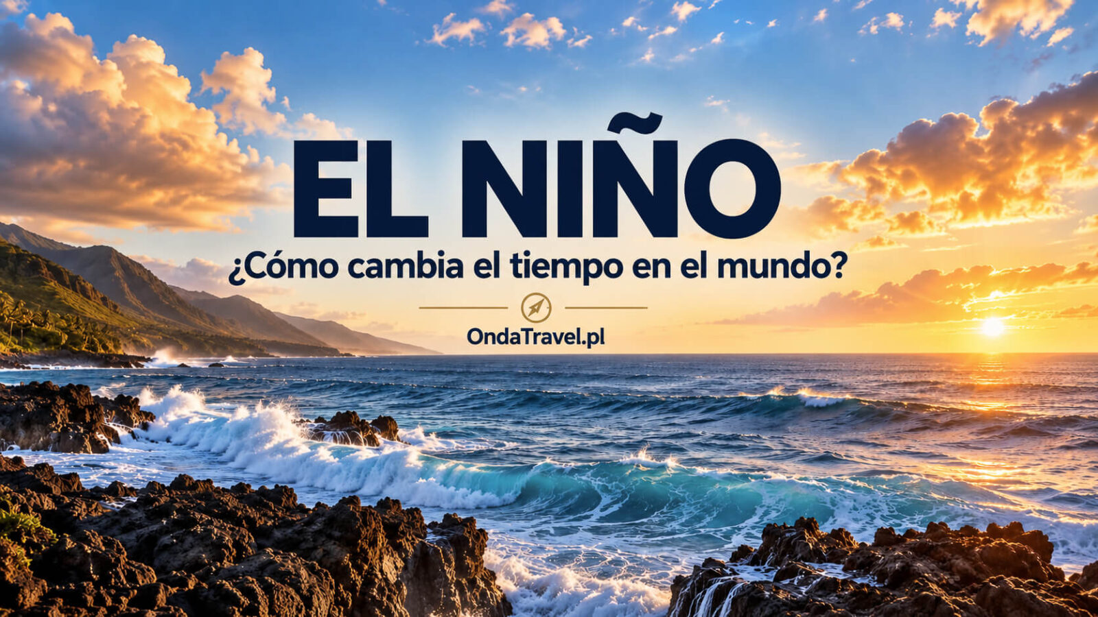 Portada en español de El Niño: costa del Pacífico al atardecer y título del artículo.