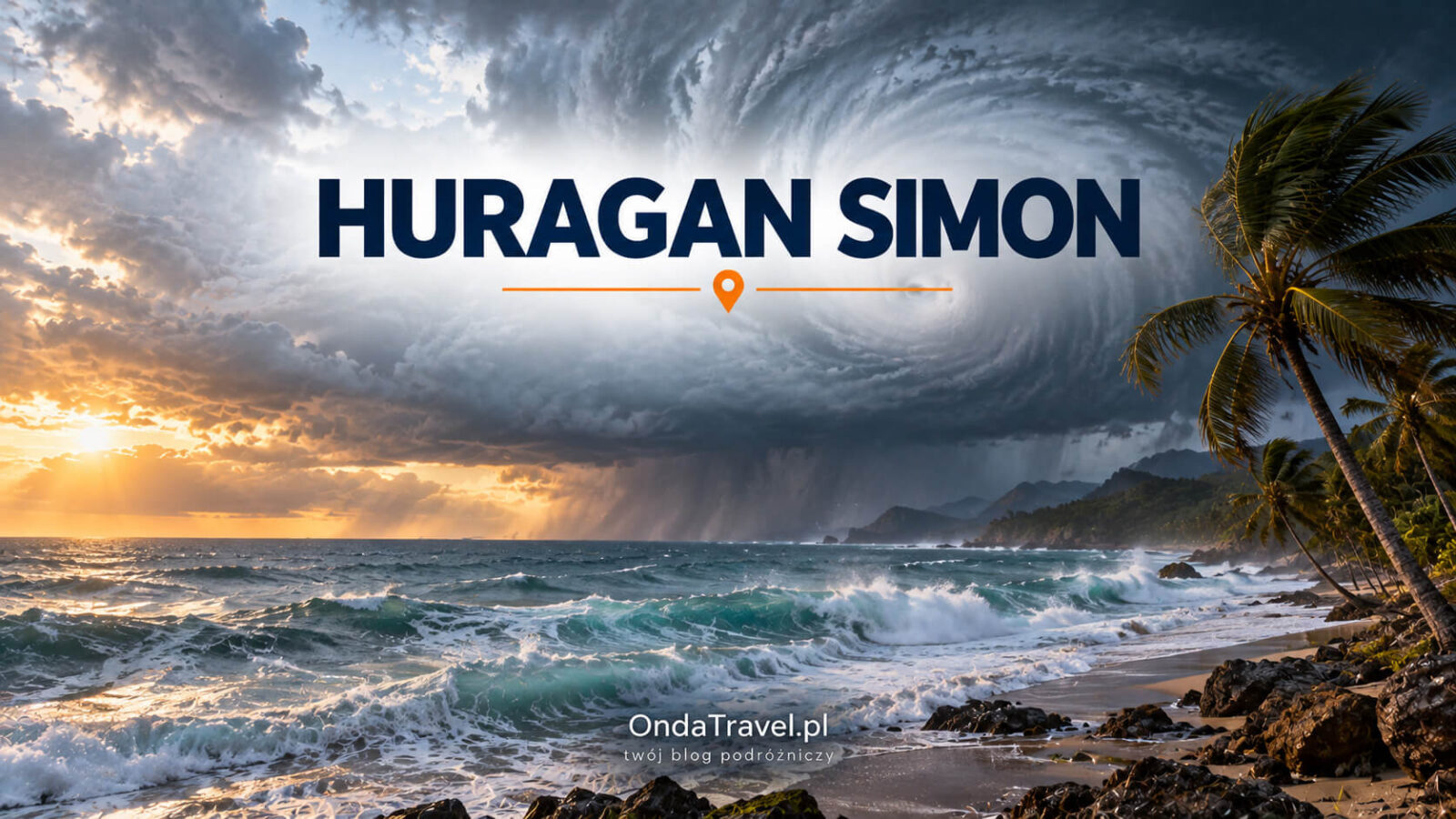 Huragan Simon nad pacyficznym wybrzeżem Meksyku — ilustracja do artykułu, nie zdjęcie dokumentalne.