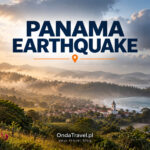 Panama's Azuero Peninsula at dawn after the M7.7 earthquake — illustration for the article, not documentary photography.