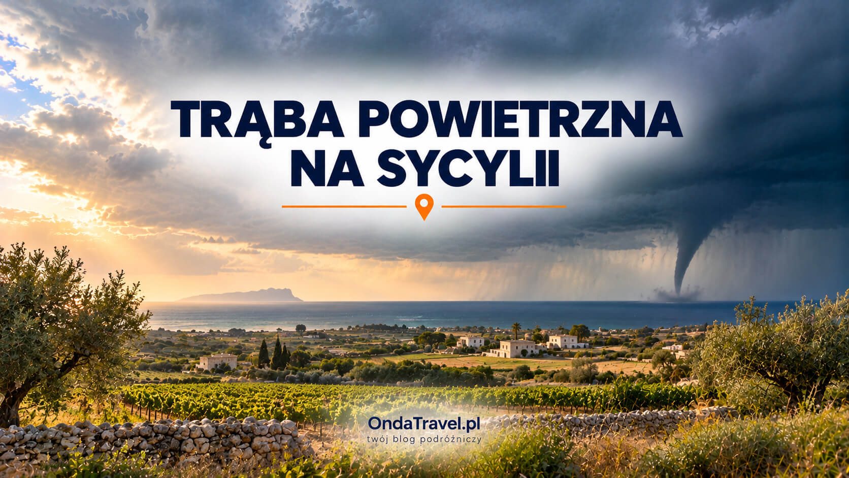 Trąba powietrzna nad polami zachodniej Sycylii koło Marsali — ilustracja do artykułu, nie zdjęcie dokumentalne.
