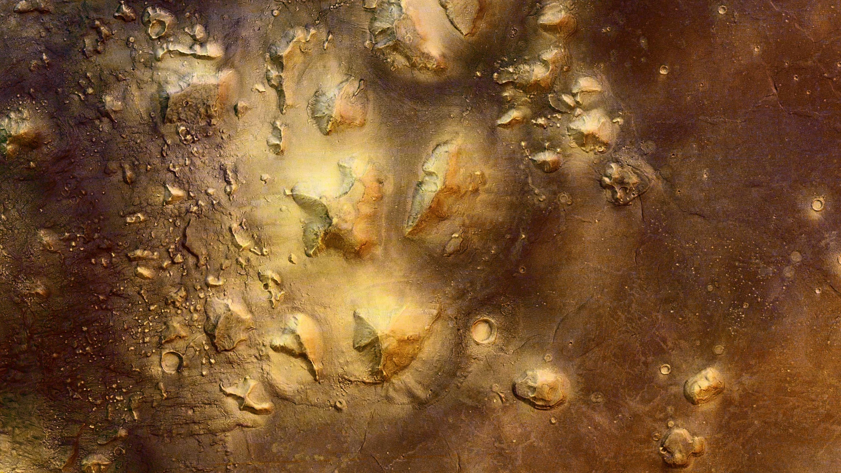 Barwny orbitalny widok regionu Cydonia z kamery HRSC sondy Mars Express