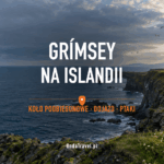 Grímsey na Islandii: klify, ocean i Koło Podbiegunowe — ilustracja przewodnika, nie zdjęcie dokumentalne.