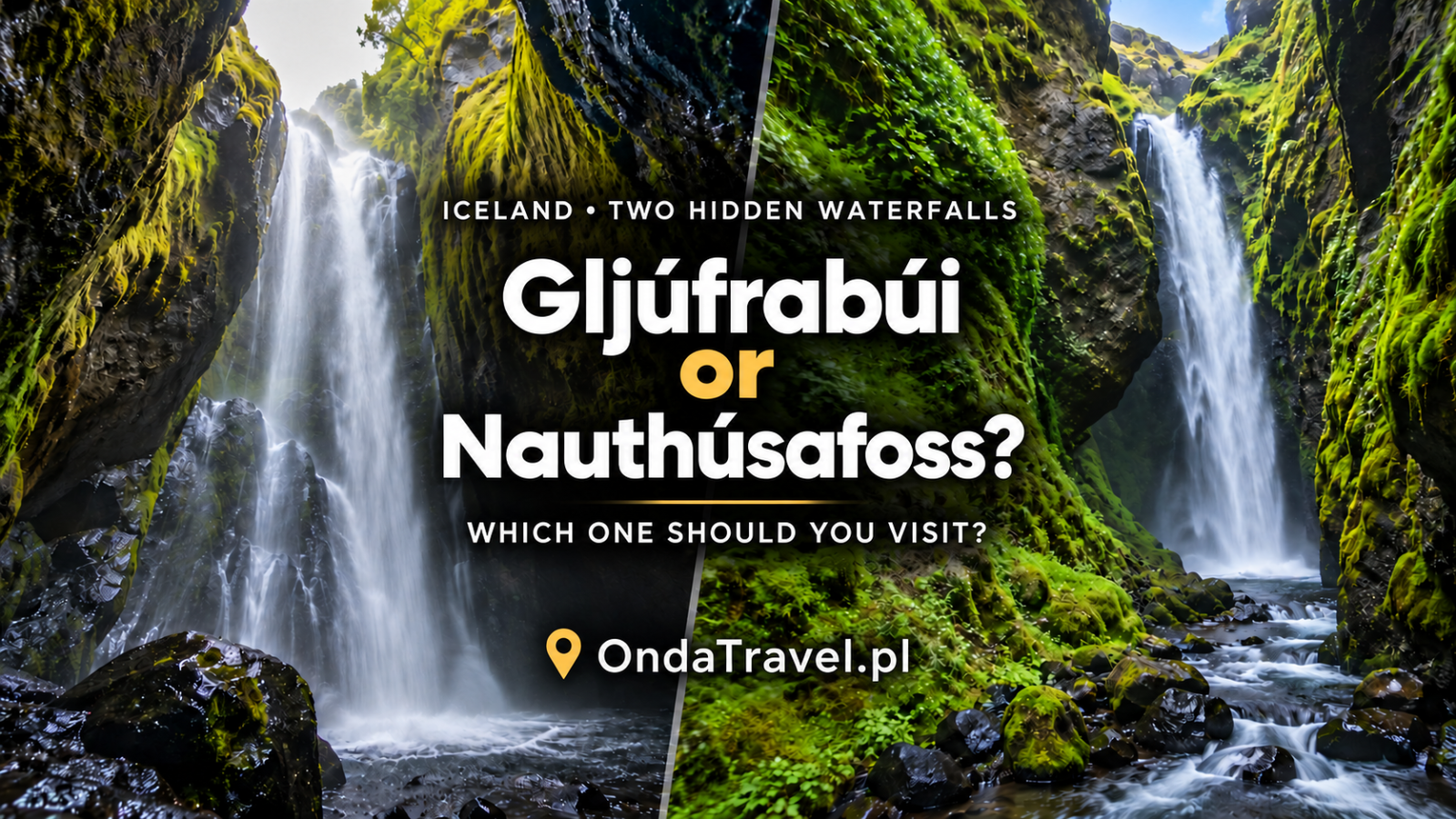 Illustrated comparison of two Icelandic waterfalls: Gljúfrabúi and Nauthúsafoss