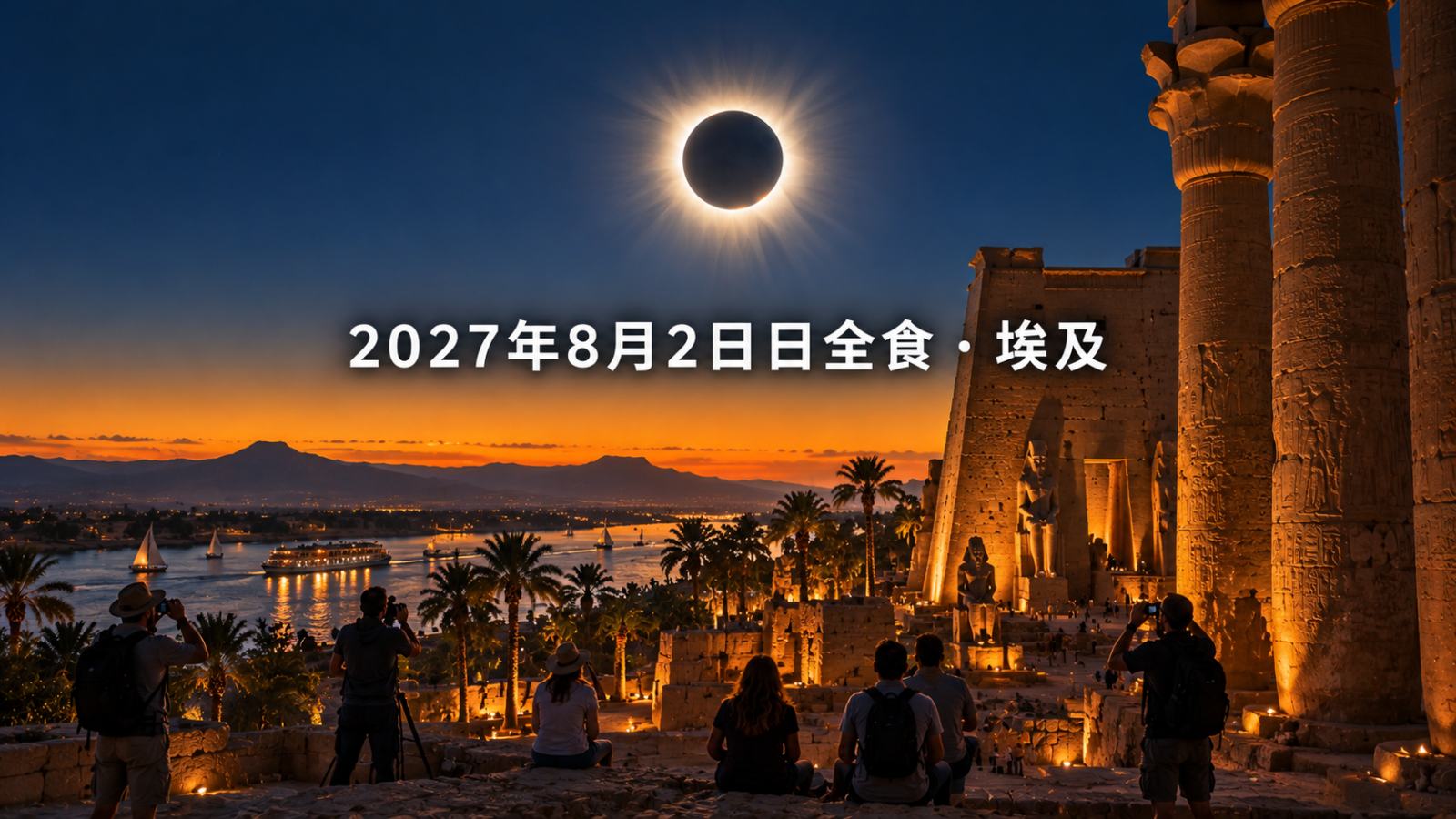 卢克索神庙和尼罗河上空的日全食